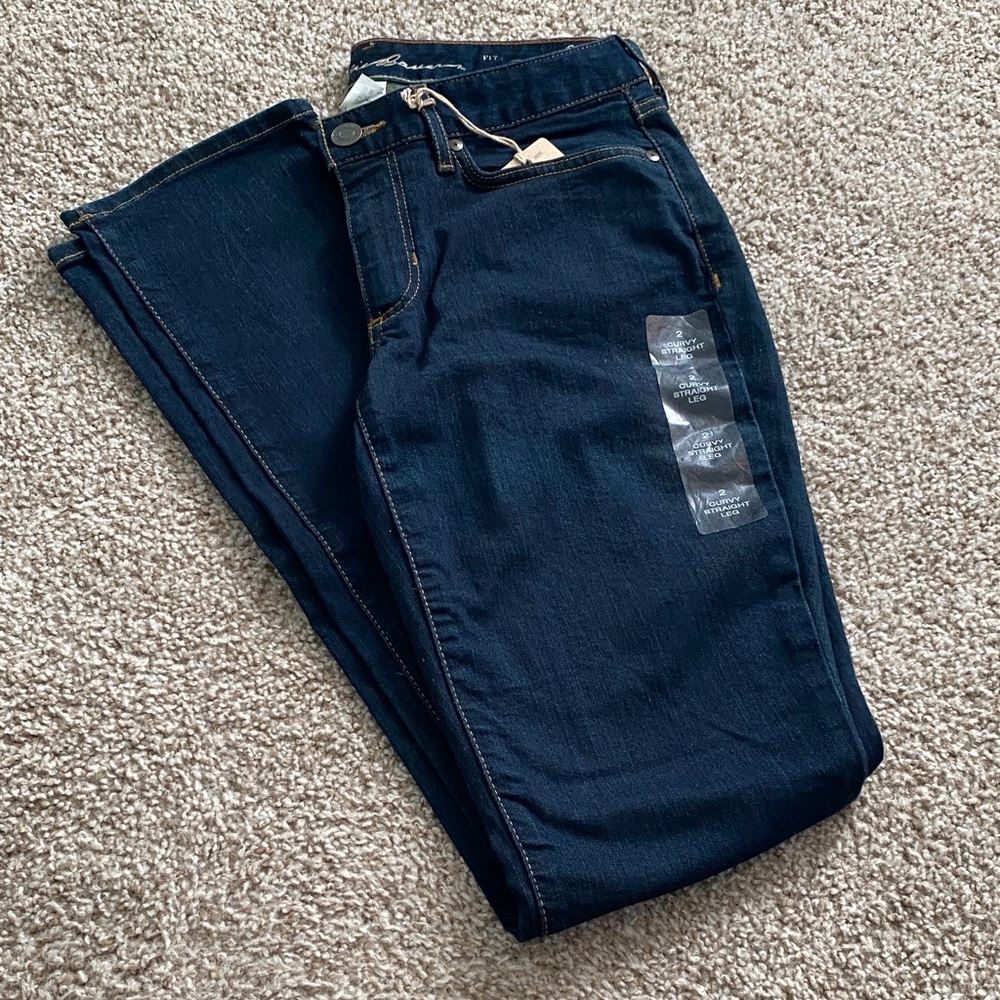 Eddie Bauer Women's Straight Leg, Curvy Jeans - Dark Blue
